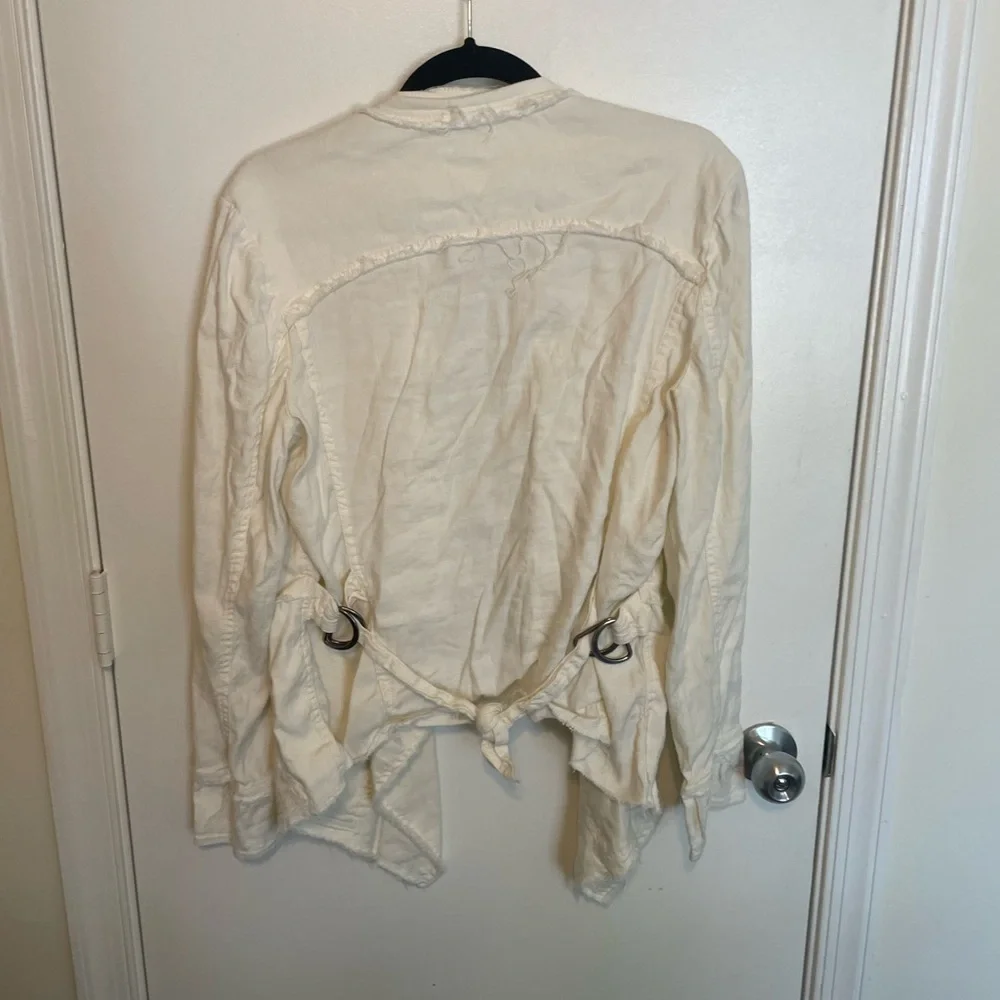 Free People Women’s Linen Blend Open Waterfall Front Drape Blazer Jacket M - Picture 4 of 4